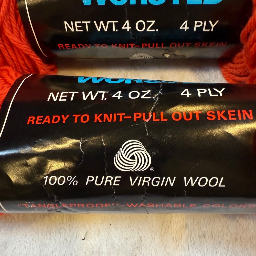 Vintage Red Heart 100% Virgin Wool Yarn Rust 282 Lot of 3 4oz Skeins 4 Ply 7962 - Picture 3 of 4